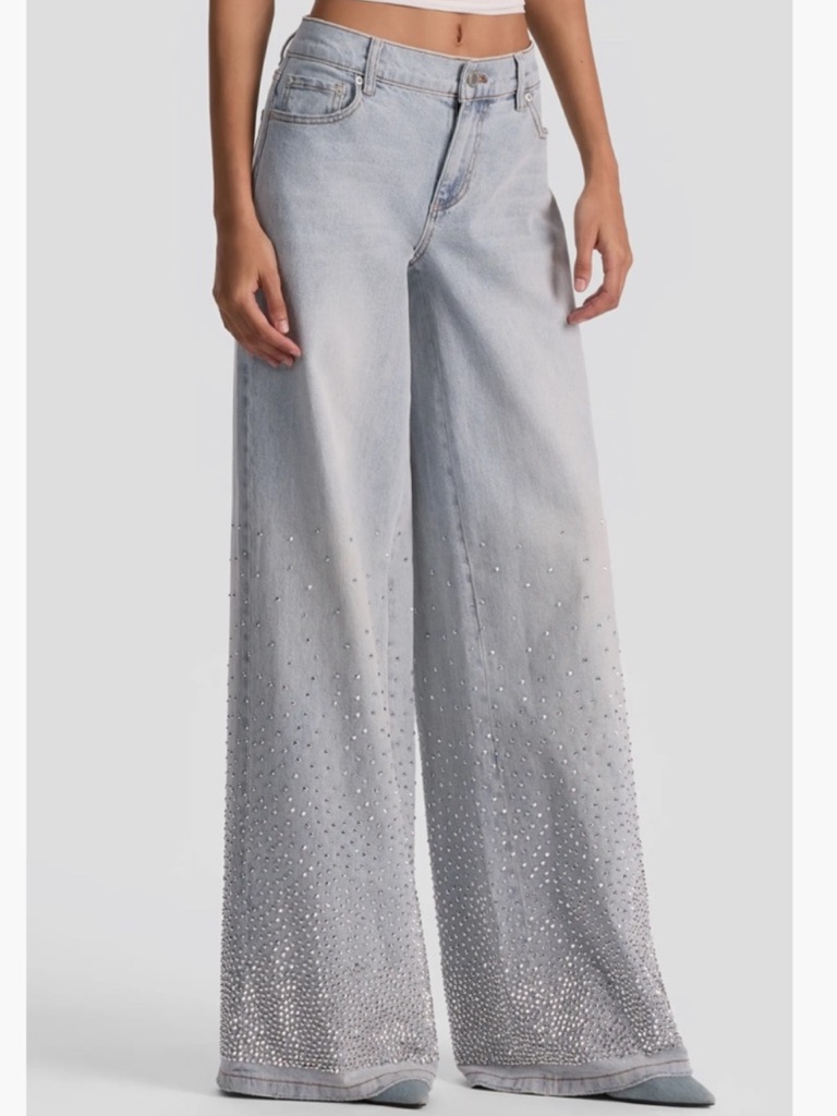 Alice & Olivia Jeans (Nwt $695) Stud Rockstar Baggy Wide Leg Sz:25